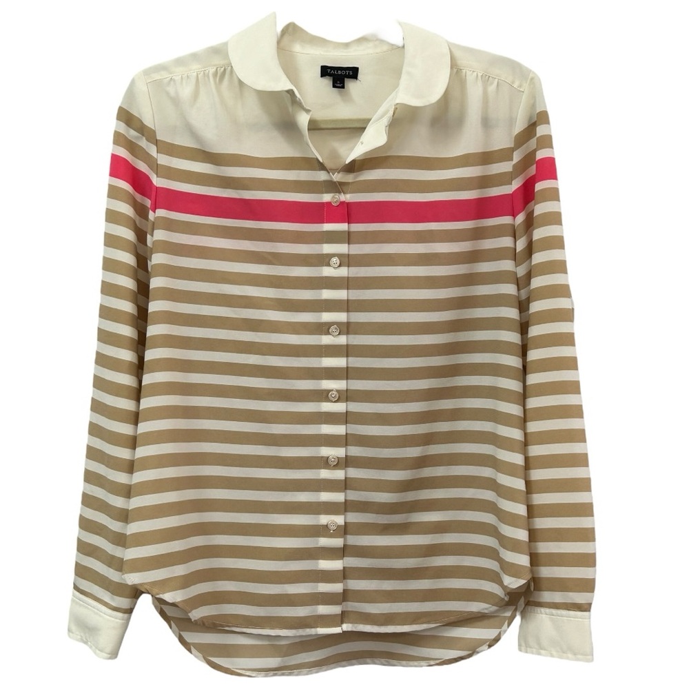 Talbots Womenās Long Sleeve Striped Button Downā Blouse Sz 6
